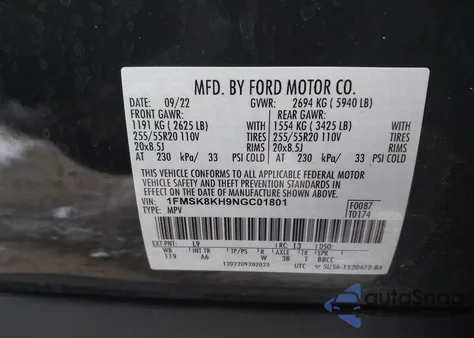 2022 Ford Explorer St-Line из США, поврежденный, VIN 1FMSK8KH9NGC01801